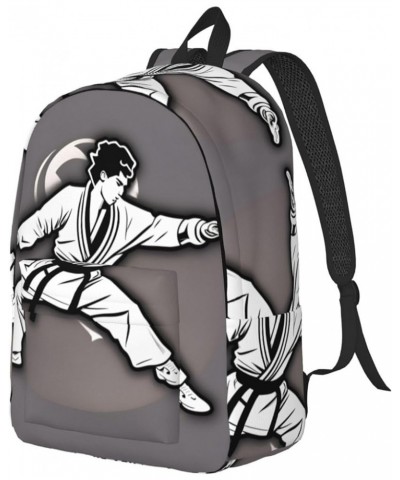 Karate-Highkick-Icon Print Lightweight Travel Canvas Backpack Casual Daypack For Men Women Work, Sports, Beach Black Small $1...