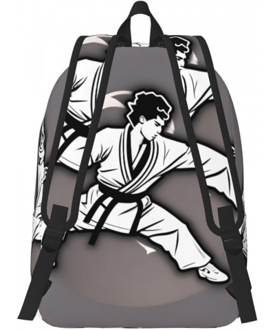 Karate-Highkick-Icon Print Lightweight Travel Canvas Backpack Casual Daypack For Men Women Work, Sports, Beach Black Small $1...