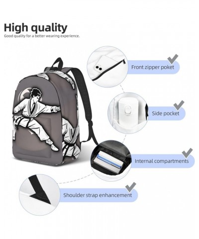 Karate-Highkick-Icon Print Lightweight Travel Canvas Backpack Casual Daypack For Men Women Work, Sports, Beach Black Small $1...