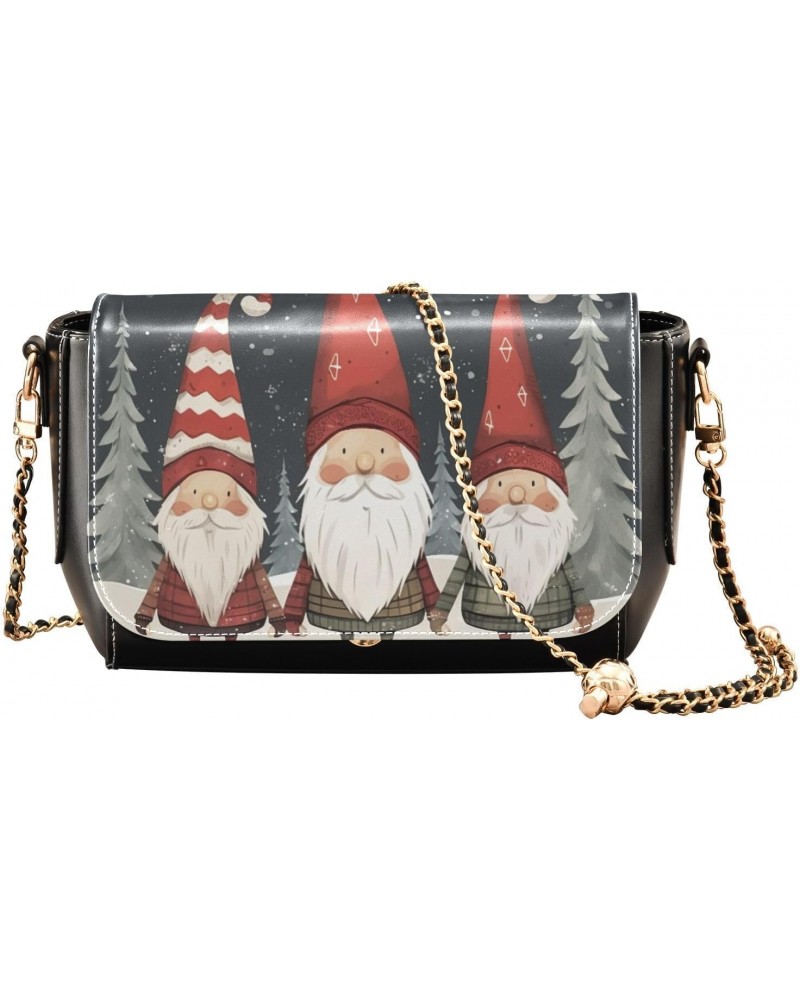 Christmas Tree Gnomes Crossbody Bags for Women Retro Cross Body Purse Small PU Leather Shoulder Handbags with Chain Strap $20...