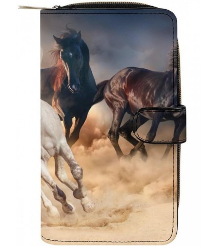 Horses in The Desert Sandstorm PU Leather Womens Wallet Large Capacity Zippered Bifold Purse with 12 Card Slot Coin Case $17....