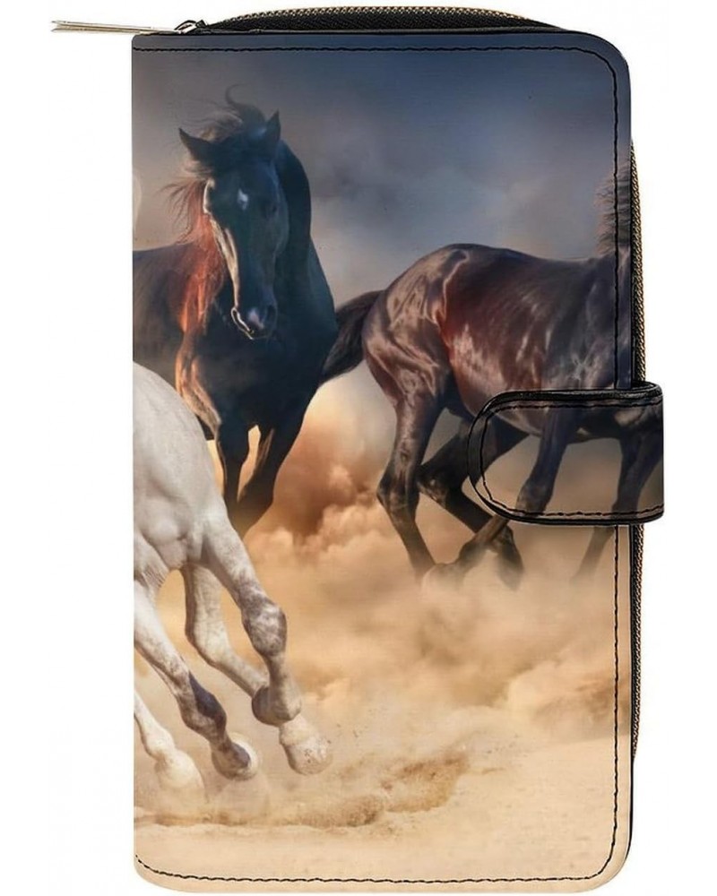 Horses in The Desert Sandstorm PU Leather Womens Wallet Large Capacity Zippered Bifold Purse with 12 Card Slot Coin Case $17....