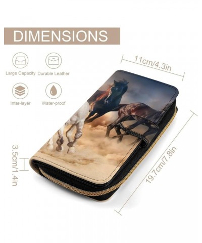 Horses in The Desert Sandstorm PU Leather Womens Wallet Large Capacity Zippered Bifold Purse with 12 Card Slot Coin Case $17....