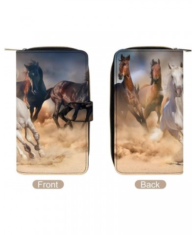 Horses in The Desert Sandstorm PU Leather Womens Wallet Large Capacity Zippered Bifold Purse with 12 Card Slot Coin Case $17....