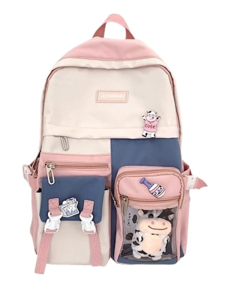 Kawaii Backpack with Cow Badges and Accessories Aesthetic Cute Y2K Harajuku Itabag (No Accessories,Blue+Yellow) With Accessor...