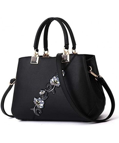 Retro Ladies'Bag Classic Embroidery Handbags Pu Leather Shoulders Bags Ladies Messenger Handle Shoulder Totes Black $17.99 Totes