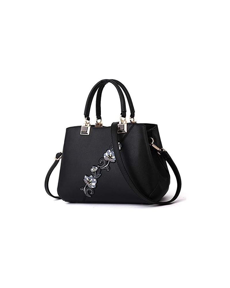 Retro Ladies'Bag Classic Embroidery Handbags Pu Leather Shoulders Bags Ladies Messenger Handle Shoulder Totes Black $17.99 Totes