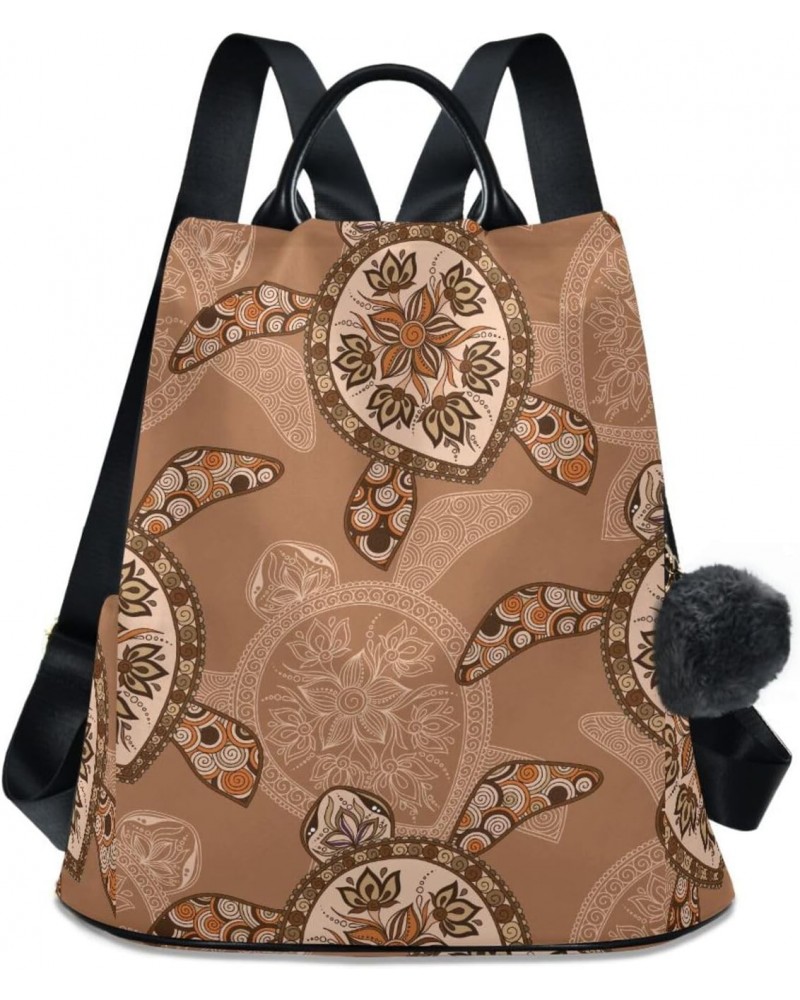 Brown Art Sea Turtle Backpack for Women, Fashion Anti Theft Casual Daypack Shoulder Bag Purse for Travel Work 15 inches $18.8...