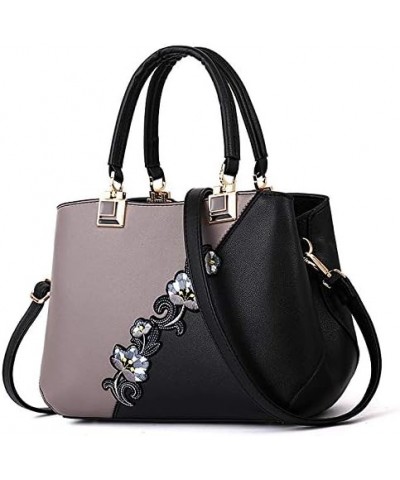 Retro Ladies'Bag Classic Embroidery Handbags Pu Leather Shoulders Bags Ladies Messenger Handle Shoulder Totes Black $17.99 Totes