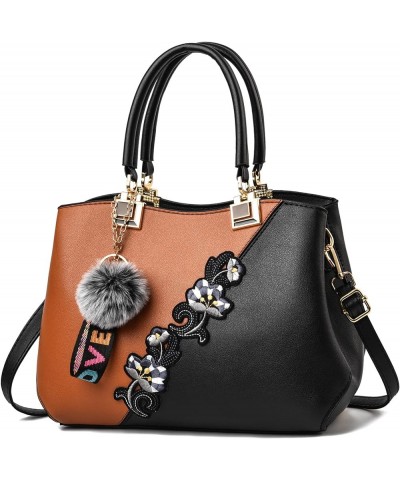 Retro Ladies'Bag Classic Embroidery Handbags Pu Leather Shoulders Bags Ladies Messenger Handle Shoulder Totes Black $17.99 Totes