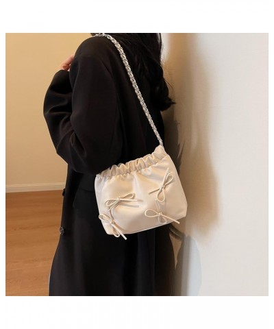 Women Crossbody Bag Solid Color Bowknot Bucket Bag Casual Shoulder Purse Everyday Bag for Shopping Work Travel Beige $29.49 C...