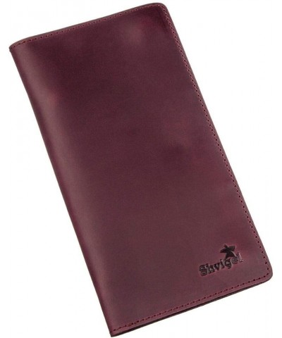 Leather Bifold Wallet Long with Buttons and Coin Pocket for Women Maroon Vintage $21.16 Wallets