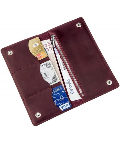 Leather Bifold Wallet Long with Buttons and Coin Pocket for Women Maroon Vintage $21.16 Wallets