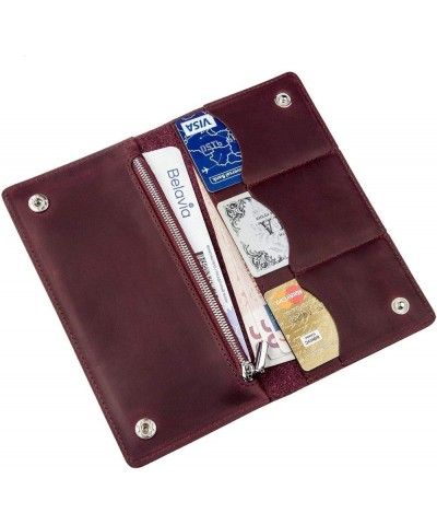 Leather Bifold Wallet Long with Buttons and Coin Pocket for Women Maroon Vintage $21.16 Wallets