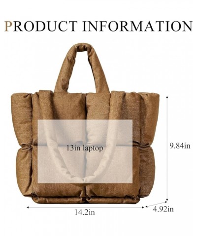 Soft Puffy Handbag for Women Light Winter Down Cotton Padded Quilted Puffer Tote Shoulder Bag Purse (White) A-brown $27.70 Totes