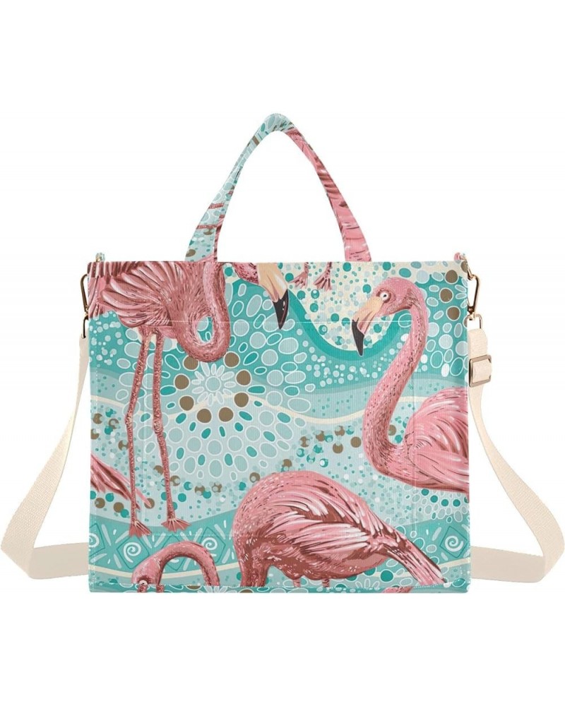 Women Purses Totes Flamingo Tropical Blue Black Tote Bag Travel Teacher Bag Tote Large Capacity Tote Bag Floral Flamingo Blue...