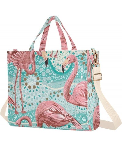 Women Purses Totes Flamingo Tropical Blue Black Tote Bag Travel Teacher Bag Tote Large Capacity Tote Bag Floral Flamingo Blue...