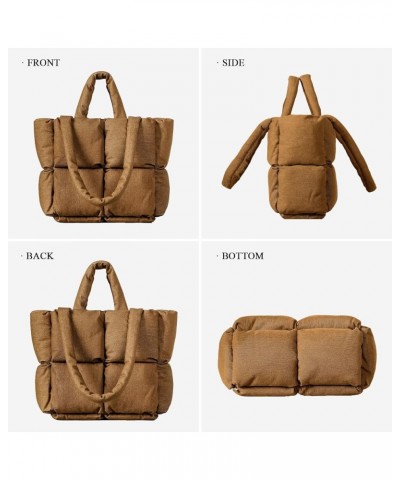 Soft Puffy Handbag for Women Light Winter Down Cotton Padded Quilted Puffer Tote Shoulder Bag Purse (White) A-brown $27.70 Totes