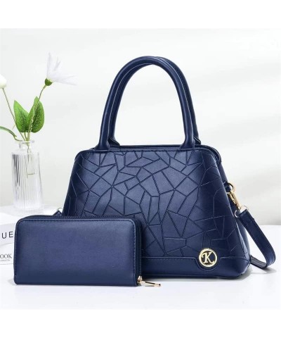 Women Retro Elegant Leather Handbag Sets Shoulder Bag Hobo Bag Top Handle Satchel Purse Set Office Bags 2Pcs (Blue,30x13x19cm...