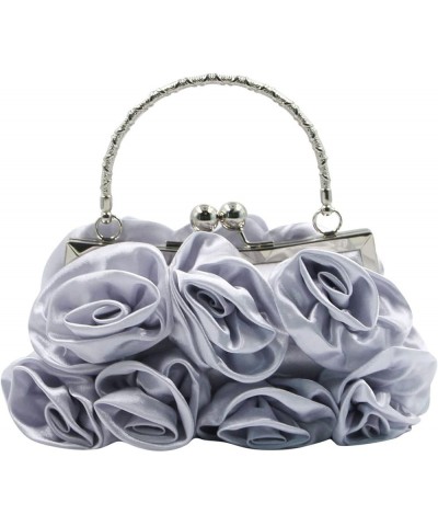 Women Evening Bag Silk-Like Satin Rose Shaped Clutch Handbag with Elegant Metal Handle for Party Wedding Purse Silver $14.40 ...