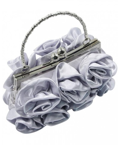 Women Evening Bag Silk-Like Satin Rose Shaped Clutch Handbag with Elegant Metal Handle for Party Wedding Purse Silver $14.40 ...