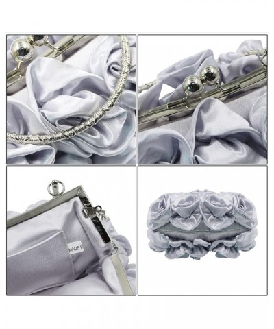 Women Evening Bag Silk-Like Satin Rose Shaped Clutch Handbag with Elegant Metal Handle for Party Wedding Purse Silver $14.40 ...