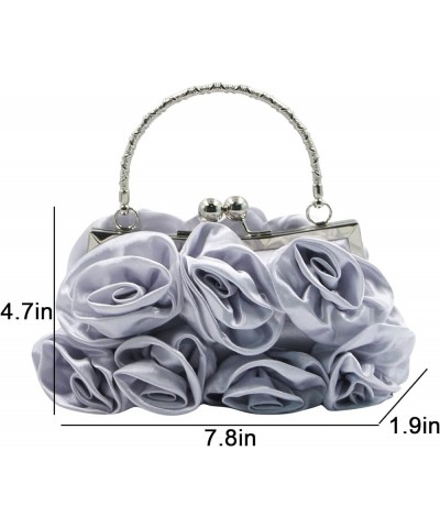 Women Evening Bag Silk-Like Satin Rose Shaped Clutch Handbag with Elegant Metal Handle for Party Wedding Purse Silver $14.40 ...