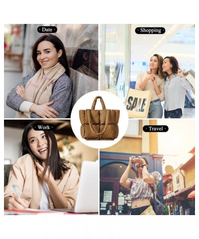 Soft Puffy Handbag for Women Light Winter Down Cotton Padded Quilted Puffer Tote Shoulder Bag Purse (White) A-brown $27.70 Totes