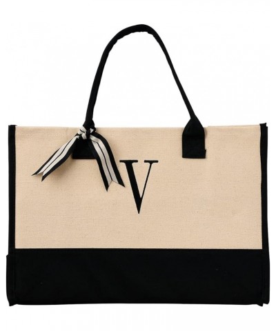 Classic Black and White Initial Canvas Tote Bags (D), 100% Cotton, 17" x 19" x 2 Classic Black and White Initial Canvas Tote ...