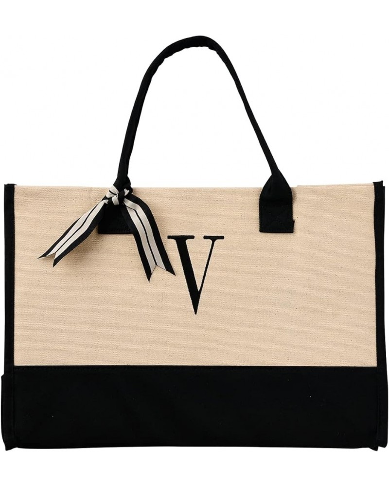 Classic Black and White Initial Canvas Tote Bags (D), 100% Cotton, 17" x 19" x 2 Classic Black and White Initial Canvas Tote ...