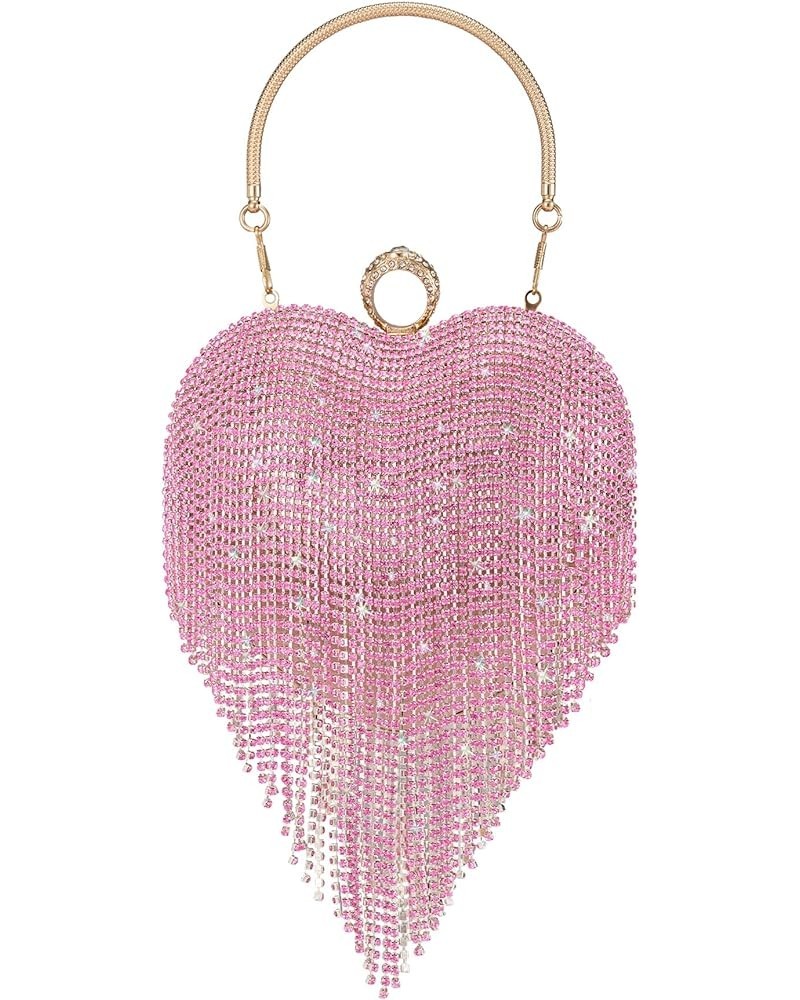 Womens Rhinestone Heart Purse,Sparkly Evening Clutch Bag for Formal/Wedding/Cocktail/Prom/Party/Club Pink $13.86 Evening Bags