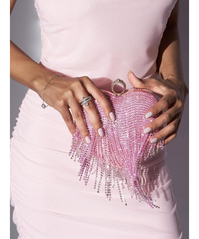 Womens Rhinestone Heart Purse,Sparkly Evening Clutch Bag for Formal/Wedding/Cocktail/Prom/Party/Club Pink $13.86 Evening Bags