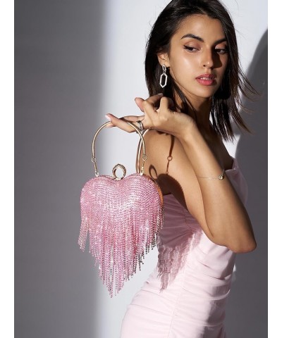 Womens Rhinestone Heart Purse,Sparkly Evening Clutch Bag for Formal/Wedding/Cocktail/Prom/Party/Club Pink $13.86 Evening Bags