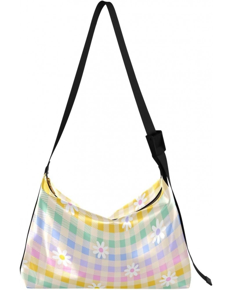 Daisy Flower Rainbow Buffalo Gingham Womens Tote Bag Leather Shoulder Bag For Women Men Large Hobo Cross Body Bags Handbag $1...