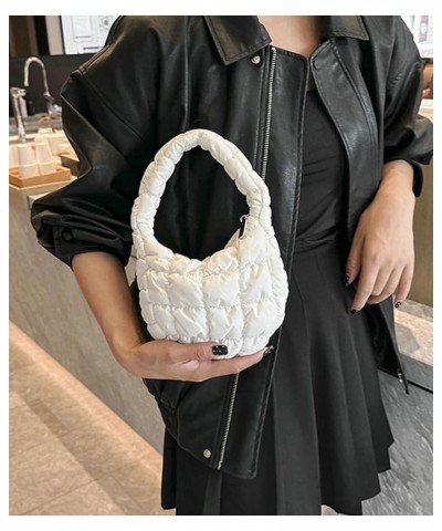 Women Puffer Shoulder Bag Trendy Quilted Mini Handbag Cloud Purse Nylon Tote Bag Hobo Bag B White $29.05 Totes