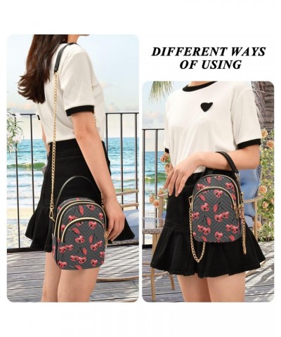 Fashionable Cherry Skulls Crossbody Bags for Women Quilted Shoulder Bag Handbag with Chain Strap Funny Trendy Cross Body Cell...