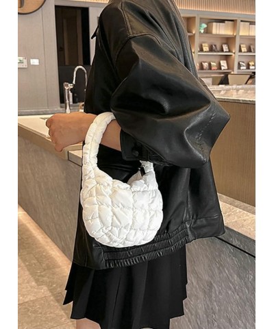 Women Puffer Shoulder Bag Trendy Quilted Mini Handbag Cloud Purse Nylon Tote Bag Hobo Bag B White $29.05 Totes