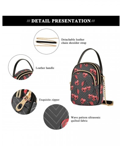 Fashionable Cherry Skulls Crossbody Bags for Women Quilted Shoulder Bag Handbag with Chain Strap Funny Trendy Cross Body Cell...