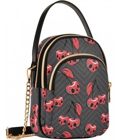 Fashionable Cherry Skulls Crossbody Bags for Women Quilted Shoulder Bag Handbag with Chain Strap Funny Trendy Cross Body Cell...