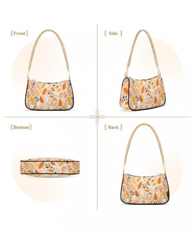 Cartoon Autumn Leaves Pattern Clutch Shoulder Bag for Women, Hobo Tote Handbag with Gold Chain, Crossbody Bag with Zipper Clo...