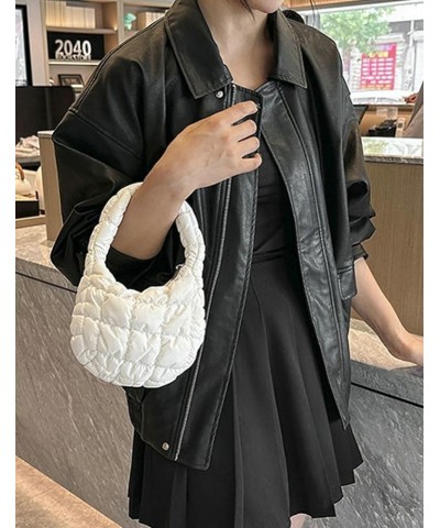 Women Puffer Shoulder Bag Trendy Quilted Mini Handbag Cloud Purse Nylon Tote Bag Hobo Bag B White $29.05 Totes