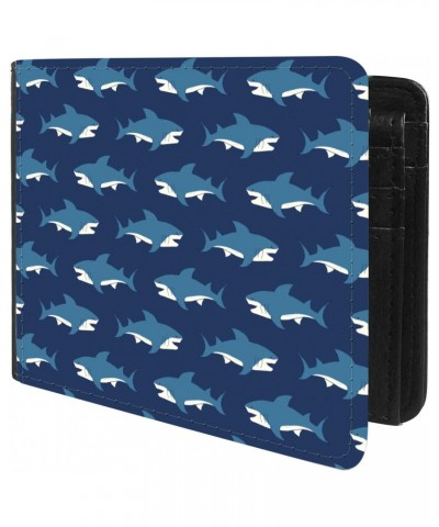 Unique Desige Pattern - Great White Shark on Navy Blue Background, Slim Front Pocket Wallet Billfold RFID Blocking $9.79 Wallets