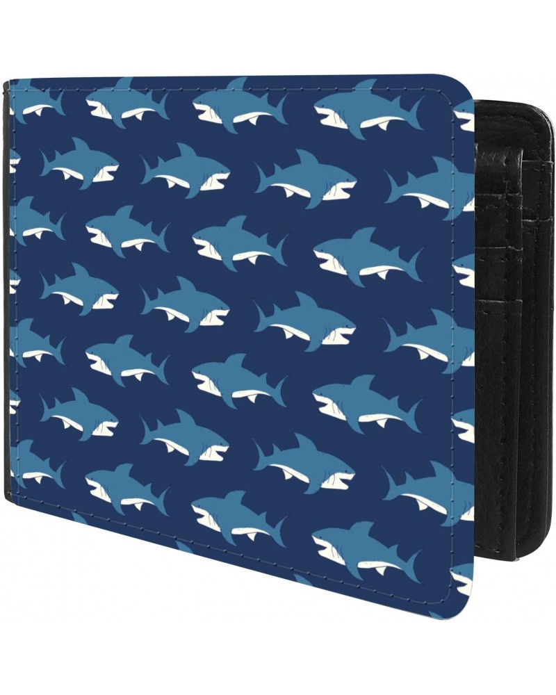 Unique Desige Pattern - Great White Shark on Navy Blue Background, Slim Front Pocket Wallet Billfold RFID Blocking $9.79 Wallets