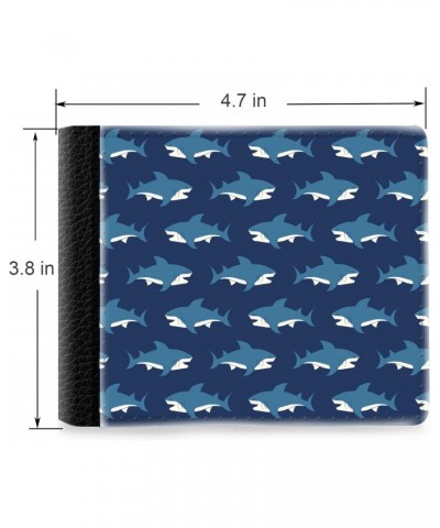 Unique Desige Pattern - Great White Shark on Navy Blue Background, Slim Front Pocket Wallet Billfold RFID Blocking $9.79 Wallets