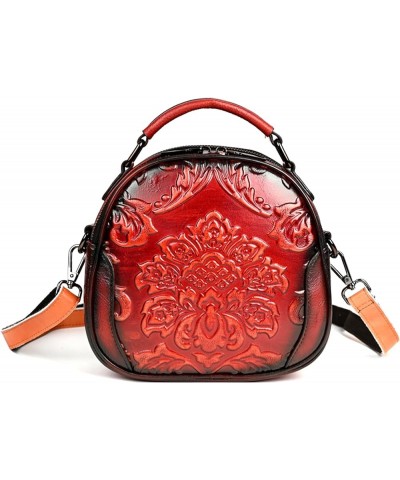 Vintage Women's Genuine Leather Tote Bags Embossing Design Handbag Crossbody Shoulder Purses Ladies Satchel Bag Red $41.75 Totes