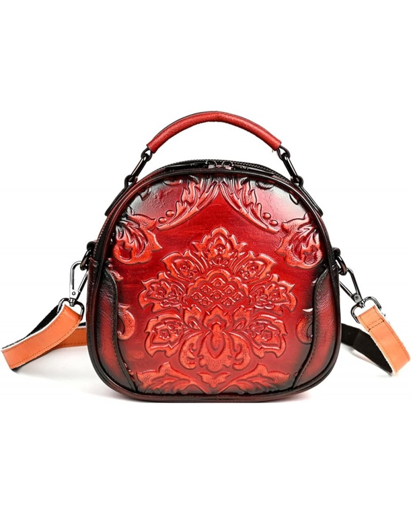 Vintage Women's Genuine Leather Tote Bags Embossing Design Handbag Crossbody Shoulder Purses Ladies Satchel Bag Red $41.75 Totes