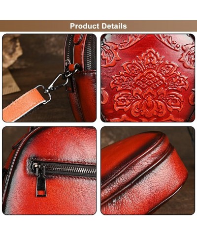 Vintage Women's Genuine Leather Tote Bags Embossing Design Handbag Crossbody Shoulder Purses Ladies Satchel Bag Red $41.75 Totes