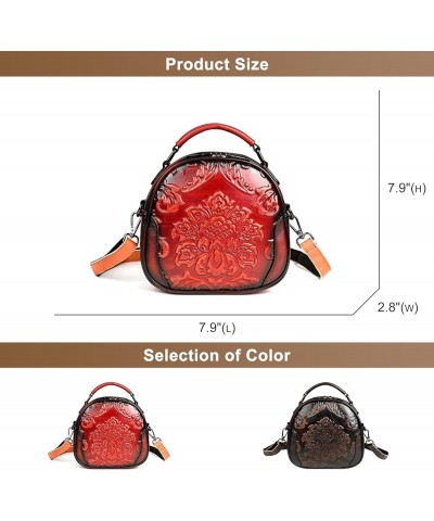 Vintage Women's Genuine Leather Tote Bags Embossing Design Handbag Crossbody Shoulder Purses Ladies Satchel Bag Red $41.75 Totes