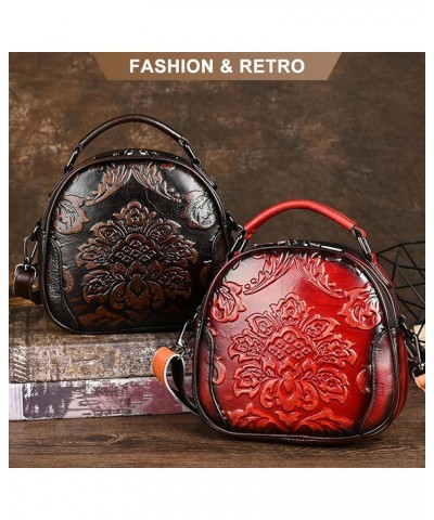 Vintage Women's Genuine Leather Tote Bags Embossing Design Handbag Crossbody Shoulder Purses Ladies Satchel Bag Red $41.75 Totes