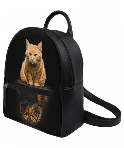 Cat Tiger Black Print Mini Purse Backpack For Women Leather Travel Cute Girls Womens Small Shoulder Bag Cat Tiger Black $11.2...